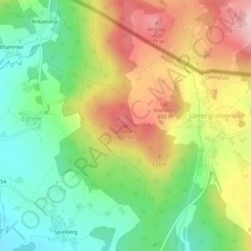 Topografische kaart Spielberg, hoogte, reliëf