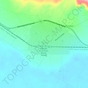 Topografische kaart El Carmen Rivero Torres, hoogte, reliëf