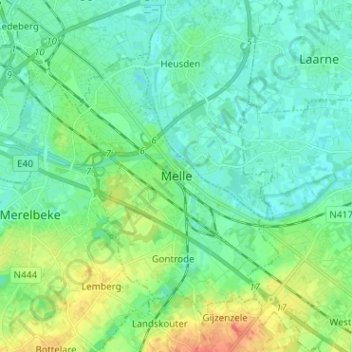 Topografische kaart Melle, hoogte, reliëf