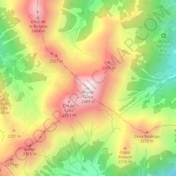 Topografische kaart Monte Croce, hoogte, reliëf