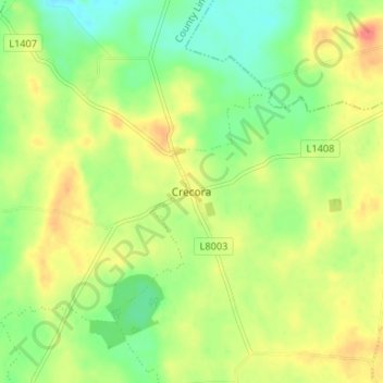 Topografische kaart Crecora, hoogte, reliëf
