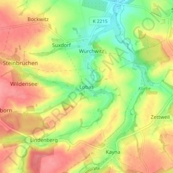 Topografische kaart Lobas, hoogte, reliëf