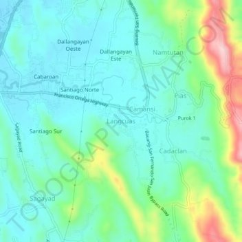 Topografische kaart Langcuas, hoogte, reliëf