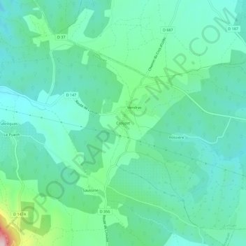 Topografische kaart Crouzet, hoogte, reliëf