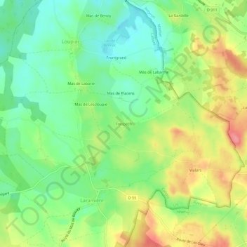 Topografische kaart Frespech, hoogte, reliëf