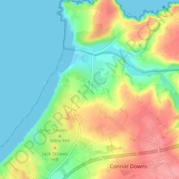 Topografische kaart Gwithian, hoogte, reliëf