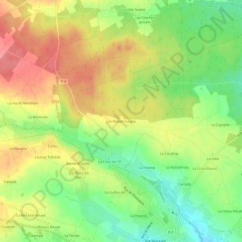 Topografische kaart Les Petites Forges, hoogte, reliëf