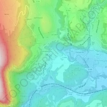Topografische kaart Massignieu, hoogte, reliëf