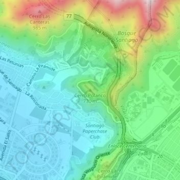 Topografische kaart Cerro Polanco, hoogte, reliëf