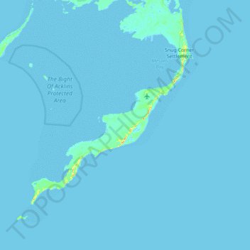 Topografische kaart Acklins Island, hoogte, reliëf