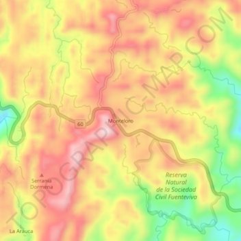 Topografische kaart Monteloro, hoogte, reliëf