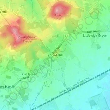 Topografische kaart Knowl Hill, hoogte, reliëf