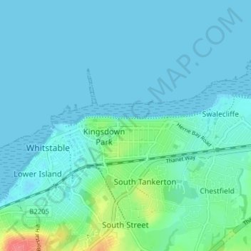 Topografische kaart Tankerton, hoogte, reliëf