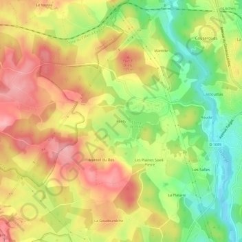 Topografische kaart Ponty, hoogte, reliëf