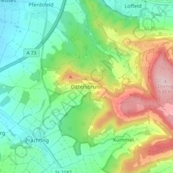 Topografische kaart Dittersbrunn, hoogte, reliëf