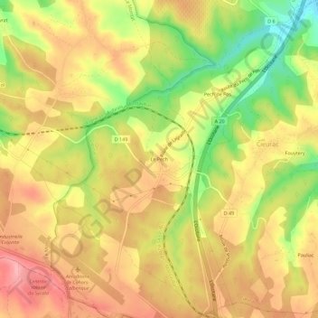 Topografische kaart Le Pech, hoogte, reliëf