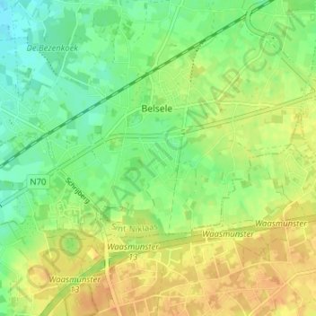 Topografische kaart Populierenwijk, hoogte, reliëf