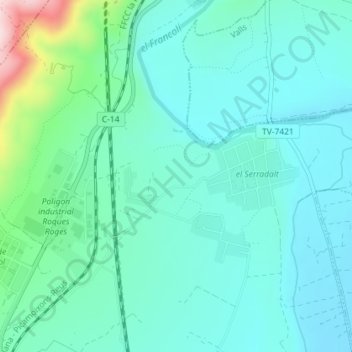 Topografische kaart el Fangar, hoogte, reliëf
