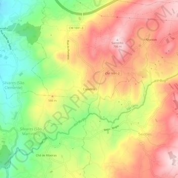 Topografische kaart Casadela, hoogte, reliëf