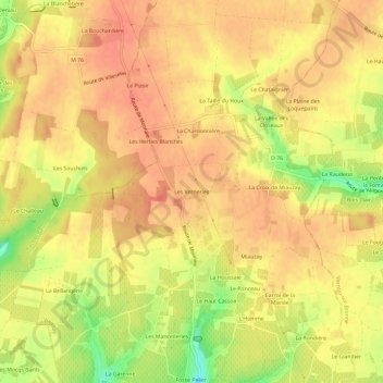 Topografische kaart Les Verneries, hoogte, reliëf