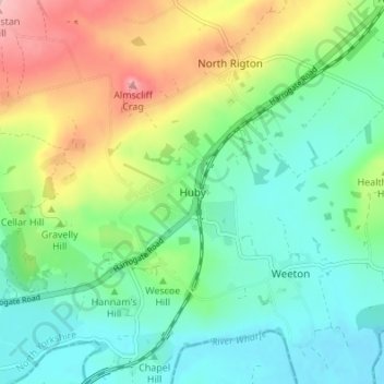 Topografische kaart Huby, hoogte, reliëf