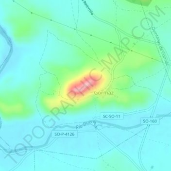 Topografische kaart Castillo de Gormaz, hoogte, reliëf
