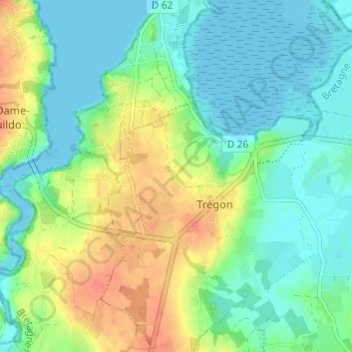 Topografische kaart Les Vaux, hoogte, reliëf