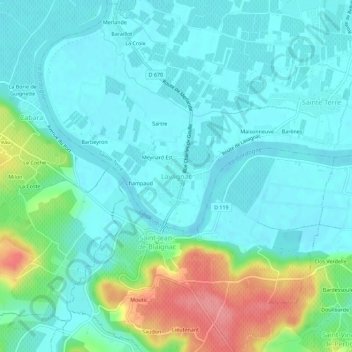 Topografische kaart Lavagnac, hoogte, reliëf