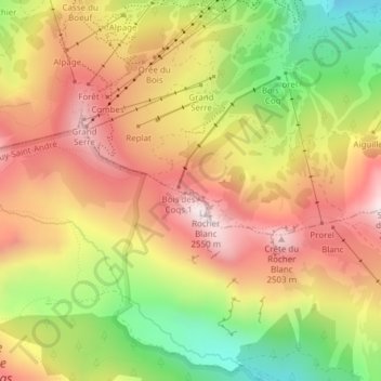 Topografische kaart Via ferrata Rocher blanc facile, hoogte, reliëf