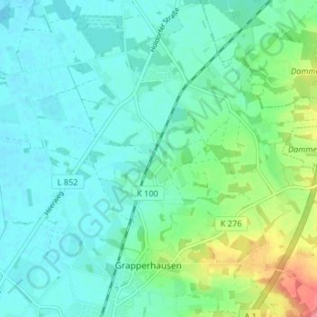 Topografische kaart Nellinghof, hoogte, reliëf