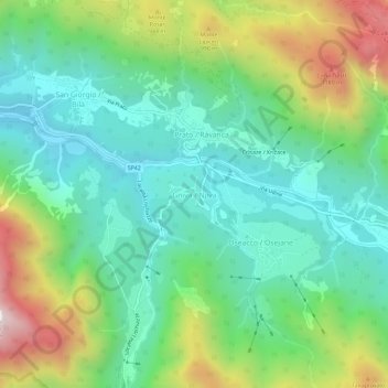 Topografische kaart Gniva, hoogte, reliëf