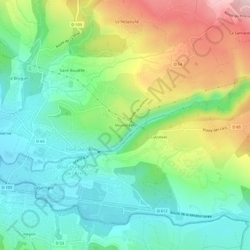 Topografische kaart Montlédier, hoogte, reliëf