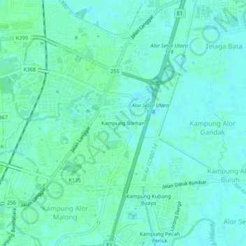 Topografische kaart Kampung Borhan, hoogte, reliëf