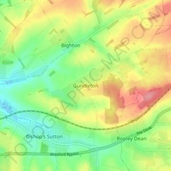 Topografische kaart Gundleton, hoogte, reliëf
