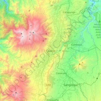 Topografische kaart Quito, hoogte, reliëf