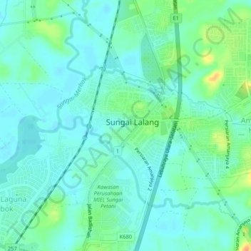 Topografische kaart Kampung Baru Sungai Lalang, hoogte, reliëf