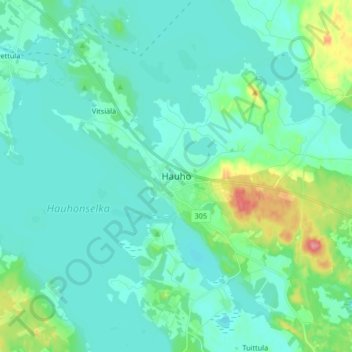 Topografische kaart Hauho, hoogte, reliëf