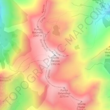 Topografische kaart Monte Renoso, hoogte, reliëf