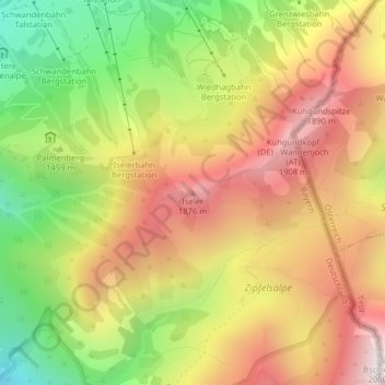 Topografische kaart Iseler, hoogte, reliëf
