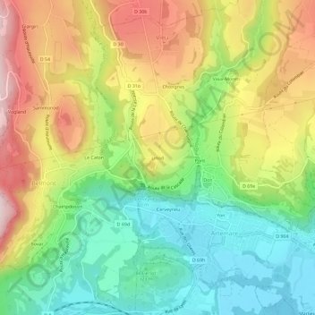 Topografische kaart Linod, hoogte, reliëf