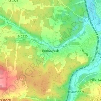 Topografische kaart Rothaurach, hoogte, reliëf