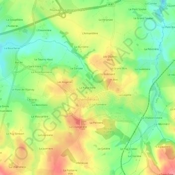 Topografische kaart La Pallardière, hoogte, reliëf