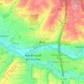 Topografische kaart Bürg, hoogte, reliëf