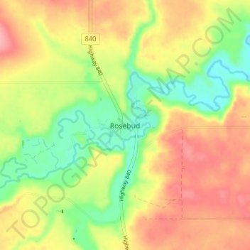 Topografische kaart Rosebud, hoogte, reliëf