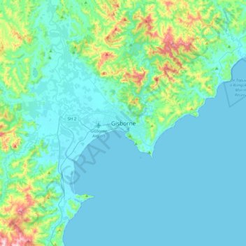 Topografische kaart Gisborne, hoogte, reliëf