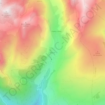 Topografische kaart Forand, hoogte, reliëf