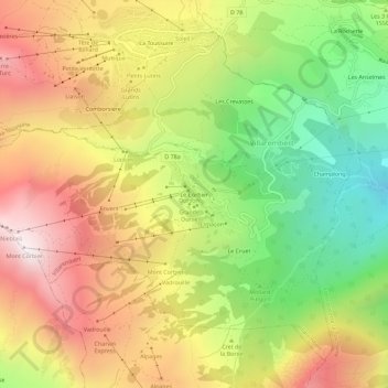 Topografische kaart Le Corbier, hoogte, reliëf