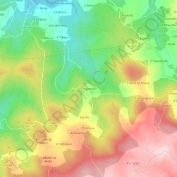 Topografische kaart Arganosa, hoogte, reliëf