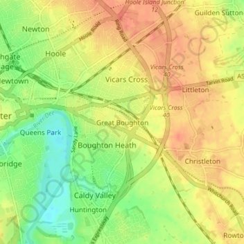 Topografische kaart Great Boughton, hoogte, reliëf