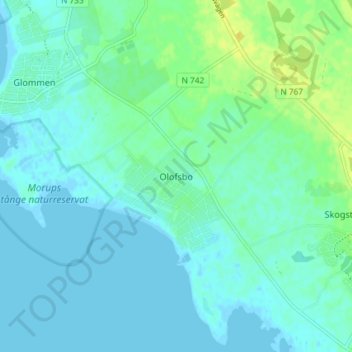 Topografische kaart Olofsbo, hoogte, reliëf